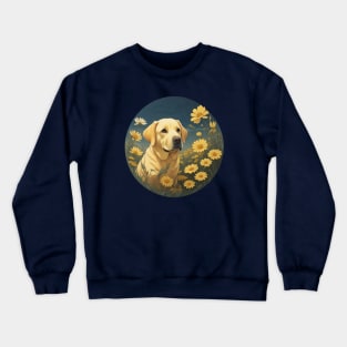 Yellow Lab Daisy Garden At Night Crewneck Sweatshirt